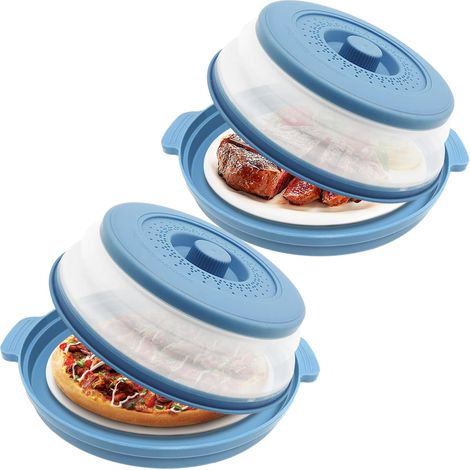 Couvercle Micro Ondes Svec Plateau, 2 en 1 Pliable Cloche Micro-Onde, Anti Vapeur et Fonction Passoire Couvercle Micro Onde, Pour Laver les Fruits et légumes (Bleu) (1/5)