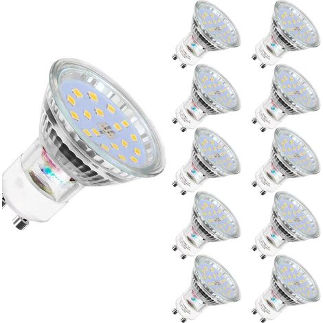 Lot de 10 ampoules LED GU10 5W 60W équivalent halogène 560lm blanc froid 6000K Angle d'éclairage 120° IRC  83 (1/4)