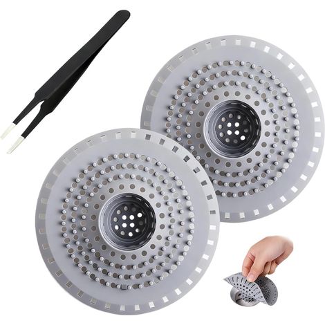 Lot de 3 filtres de vidange en Silicone pour Douche, Cheveux, Douche, Filtre de Douche Universel, Filtre à Cheveux avec 1 Pince à épiler pour Baignoire, évier et Cuisine (1/5)