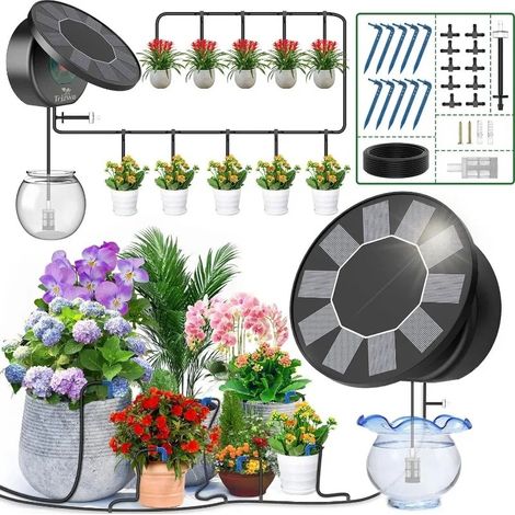 Kit de système d'irrigation goutte à goutte automatique solaire, Machine à eau pour plantes avec Anti-siphon pour jardin, extérieur et intérieur, eau pour plantes vertes (1/5)