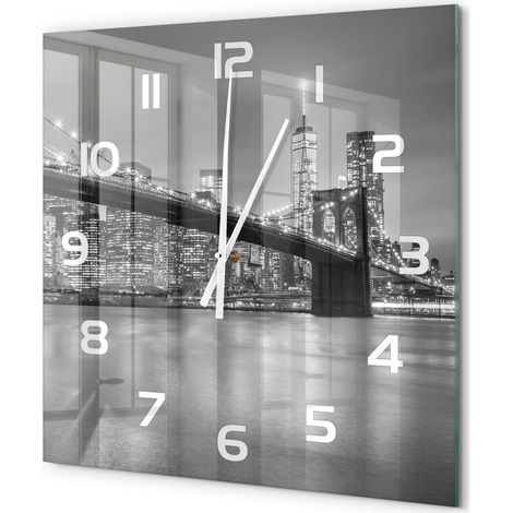 Grande Horloge Murale Carrée Analogique en Verre Silencieuse Moderne Salon Cuisine New York la nuit 60x60 cm (1/5)