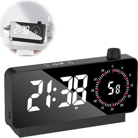 Digitaler Wecker, Digitaler Morgenwecker mit Schlummerfunktion, Tragbarer Spiegelwecker, Großes Display mit Temperaturanzeige, USB-/Batteriebetrieben, Morgenwecker (1/5)