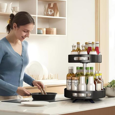 Trade Shop - Titular De Organizador De Estante Giratorio 360 ° Para Cocina De Baño De Cocina 2 Niveles - (1/5)