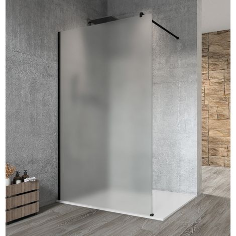 VARIO BLACK Panneau de douche monobloc en verre, montage mural, verre mat, 800 mm (1/4)