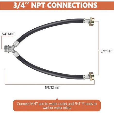 Tuyau En Y - 30 Cm - Raccords Laiton 19 Mm - Pour Machine À Laver - 2 Pièces (1/5)