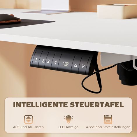 Bureau réglable en hauteur, table d'ordinateur debout, 140 cm x 70 cm x 116 cm, blanc (1/5)