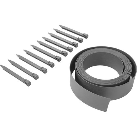 Bordure de jardin en plastique imitation bois, kit de bordure plate en PE avec clous de fixation, 10 m, gris (1/5)