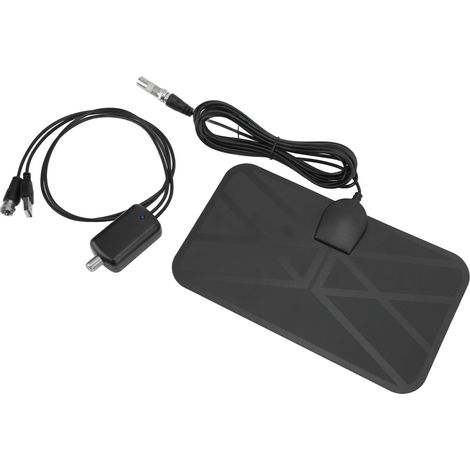 KJ-035 Antenne TV TNT Intérieure Numérique HD avec Amplificateur pour Réception Télé, Gain 25DBI, 980 Miles, ABS 21x12cm, Câble 3.7m, Kit 1 Antenne 1 Ampli (1/5)