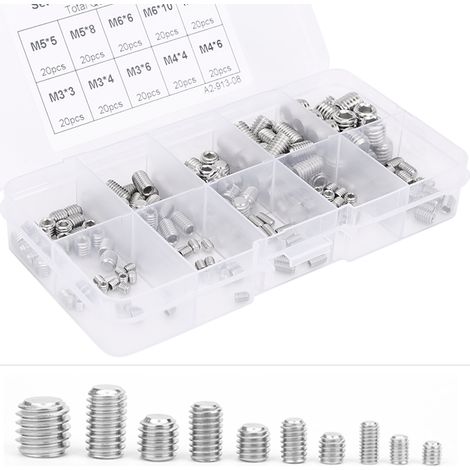 Vis sans tête à six pans creux bout plat en acier inoxydable, lot de 200, M3/M4/M5/M6/M8 pour instruments de précision (1/5)