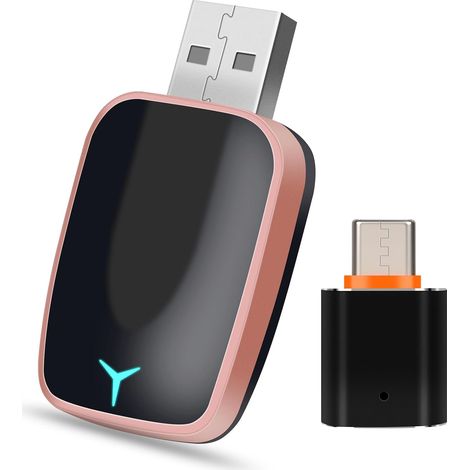 Adaptador inalámbrico Carplay para Android Auto, adaptador pequeño para coche con cable a inalámbrico, conector USB a C, cable USB a C, caja Carplay para coche, caja adaptadora compatible. (1/5)