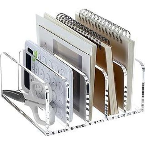 Organiseur de courrier UOSIWYA en acrylique, porte-lettres de bureau à 5 compartiments, support transparent pour lettres, livres et documents.