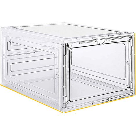 Lot de 6, Transparent Organisateur de Rangement pour Chaussures Épais et Solide avec Porte Magnétique, Plastique Boîtes de Rangement Empilables, Blanc (1/5)