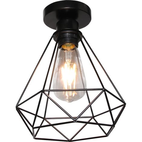 Retro Industrial Ceiling Light,Vintage Ceiling Lights Metal Cage Ceiling Light For Hallway Stairway Kitchen Bedroom 20X20CM (Black)