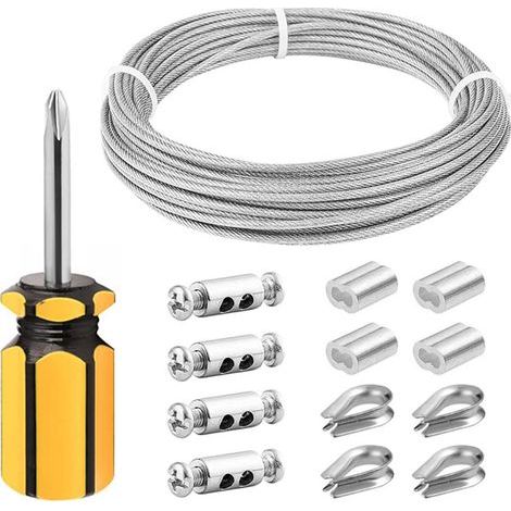 Kit de câble de suspension en acier inoxydable 304 revêtu de vinyle 3 mm x 10 m avec cosses, manchons à sertir, serre-câbles pour plantes de jardin, lampes d'image, cordes à linge suspendues, (1/5)