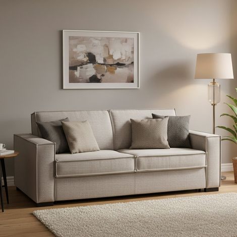 Talamo Italia Sofa cama Addolorata, Sofá de 3 plazas, 100% Made in Italy, Sofá de salón con apertura giratoria, en tela acolchada, con reposabrazos delgados, Cm 200x95h90, Tórtola, con embalaje reforz (1/5)