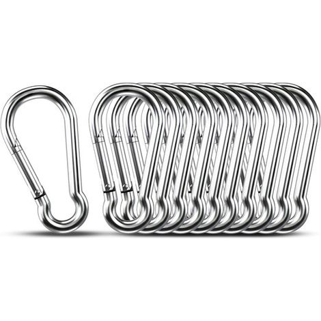 Kleine Karabiner, 10er Packung, 50 cm, maximale Traglast 80 kg, robuste Karabiner, Karabiner aus Edelstahl 304, für Camping und Wandern, Metallcl (1/5)