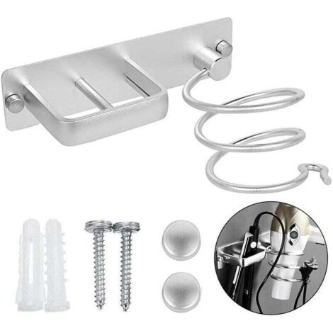 Porte Sèche Cheveux, Fer à Lisser Support de Porte Sèche Cheveux Mural en Aluminium, avec Range-câbles pour Ranger Le sèche-Cheveux, Le lisseur, Les brosses à Cheveux et Plus (1)