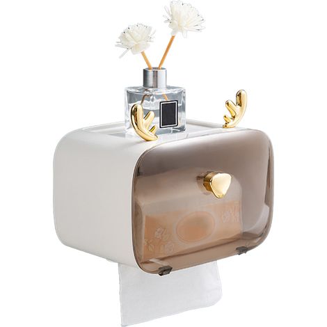 Porte-rouleau de papier toilette imperméable avec cornes de cerf mignon, fenêtre transparente, réglable, mural ou suspendu, boîte à mouchoirs blanche