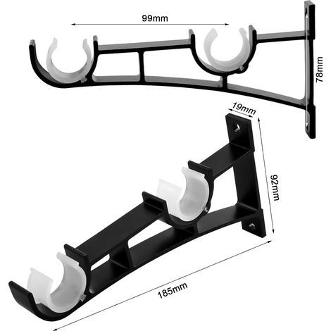 Doppelte Gardinenstangenhalterung, schwarze Gardinenstangenstützen, robuste Gardinenstangenhalterungen aus Aluminiumlegierung mit Schrauben, Gardinenstangenhalterungen, Gardinenstangenbefestigungen (1/4)