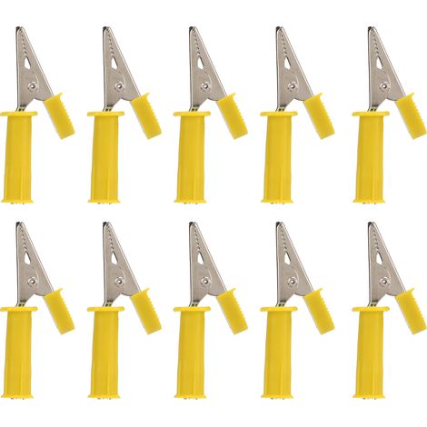 10 Pinces Crocodile Isolées 5mm Cuivre Pur Ouverture Test avec Douille 4mm pour Expériences Électriques Jaune (1/5)