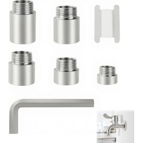4 Pièces Rallonge de Robinet 1/2", Rallonge filetée pour valve d'angle - Rallonge de pommeau de douche - Raccord de robinet de jardin (Acier inoxydable, 1/2" x10/15/20/25/30mm + Clés allen sphérique) (1/5)