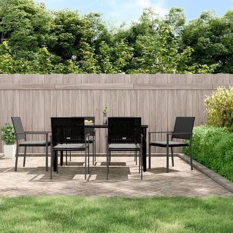 Ensemble Table et Chaise de Jardin Contemporain  Ensemble à manger de jardin 7 pcs coussins résine tressée acier 83600