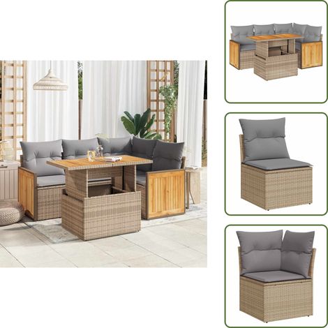 vidaXL Salon de jardin avec coussins 5 pcs beige résine tressée acacia (1/5)