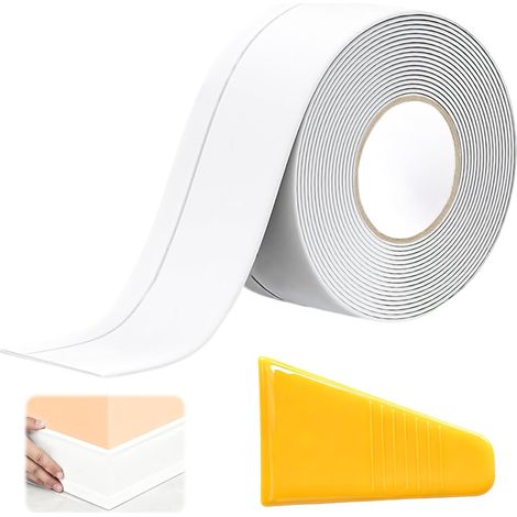 5M Plinthe Souple Autoadhésive, 50x20mm PVC Plinthe Souple Autocollante Blanche avec Raclette pour Cuisine et Salle de Bain (1/5)