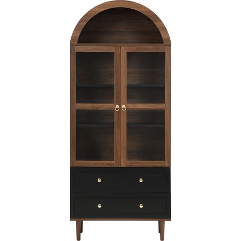 Vetrina in legno color noce con ante in vetro e ripiani regolabili (1/5)