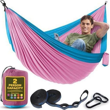 Double Hammock, Flexible, Ultra-Light & Portable, 350 kg Capacity, Ideal for Garden, Camping, Travel, Powder Blue