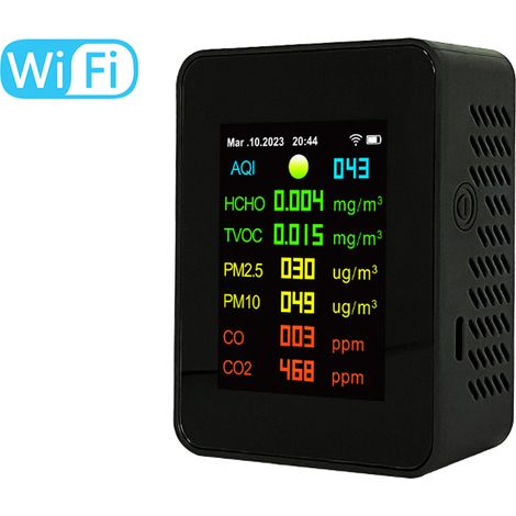 Détecteur Co2 Portable 7 En 1 PM2.5 TVOC HCHO AQI Avec Application Tuya Écran Tft 2,76 Pouces Pour Maison Bureau Serre (1/5)