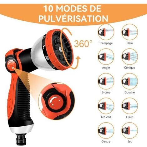 Tuyau d’arrosage Extensible 15m/50Ft avec 10 modèles de pulvérisation Convient aux robinets de 1/2\ (1/3)