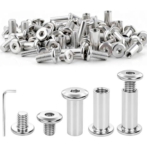 Lot de 20 vis de connexion M6 × 20 mm, vis à douille, connecteur de meubles, connecteur d'armoire en acier inoxydable 304, pour armoires, planches en bois (1/5)