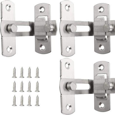 Serrure à moraillon de porte à 90 degrés, serrure à boucle de porte en acier inoxydable 3pcs, serrure coulissante de sécurité, verrou de porte, cadenas à bascule, serrure à angle droit pour porte et f