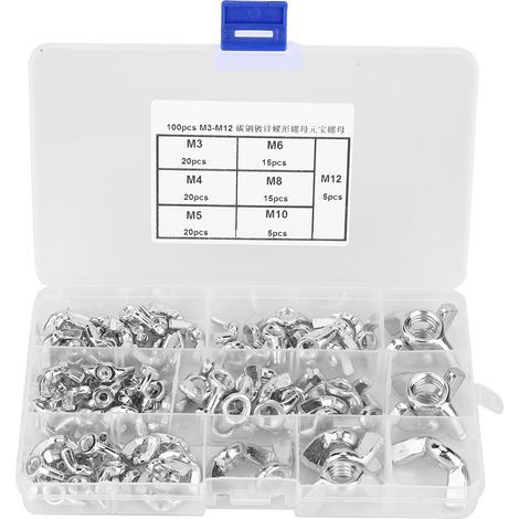 100PCS Écrous Papillon Acier Galvanisé M3 M4 M5 M6 M8 M10 M12 pour Fixation Rapide (1/5)