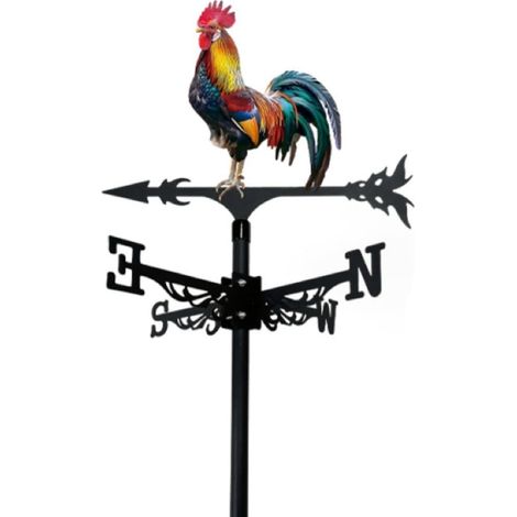 Veleta decorativa de hierro forjado con forma de gallo, de estilo vintage, para tejados de patios (motivo de gallo). (1/5)