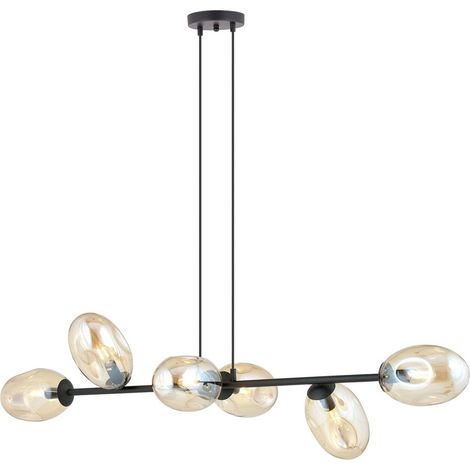 Lampada a Sospensione Pandora, Acciaio verniciato a polvere, Vetro, Nero, Ambra, 120x100x40 cm