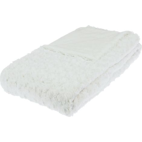Plaid, couverture en polyester coloris blanc - longueur 160 x Profondeur 120 x Hauteur 2 cm (1/2)