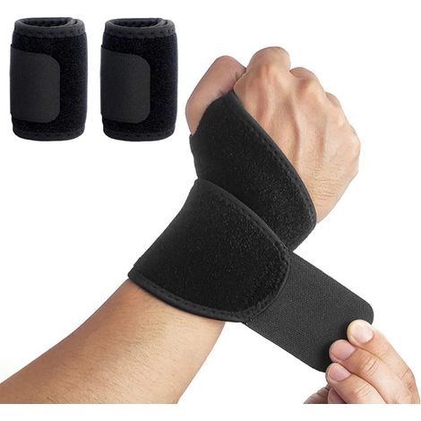 [MAI USATO]Confezione da 2 supporti per polso, per palestra, fascia di compressione per il polso, per alleviare il dolore da tendinite, protezione sportiva, recupero da lesioni (nero) (1/5)