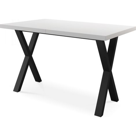 Rechteckiger Ausziehbarer Esstisch - Großer Modern-Stil Tisch mit schwarzen Metallbeinen 120 140 160 cm bis 220 240 260 cm - 140 x 80 cm - Weiß