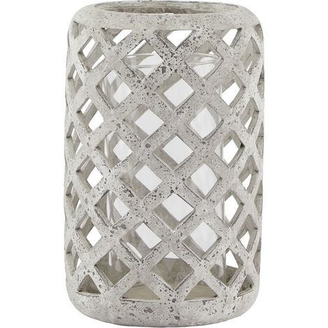 Large Stone Effect Hurricane Lantern - Ceramic - L20 x W20 x H32 cm - Grey