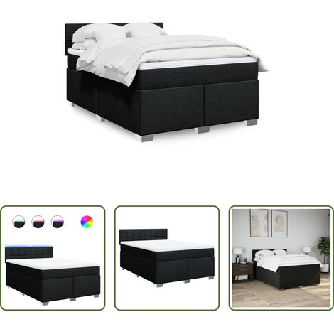 vidaXL Surmatelas - Sommier à lattes de lit avec matelas Noir 140x190 cm Tissu (1/5)