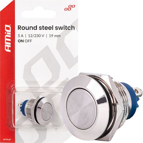 Interruttore piatto rotondo in acciaio ON/OFF 19 mm 5 A 12/230 V amio-04474 (1/5)