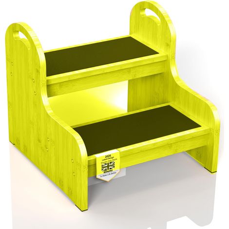 Tabouret en bois à 2 marches pour enfants avec surface antidérapante, 2-Step Escalier pour bébé, tabouret de salle de bain lavabo/WC/cuisine/lit