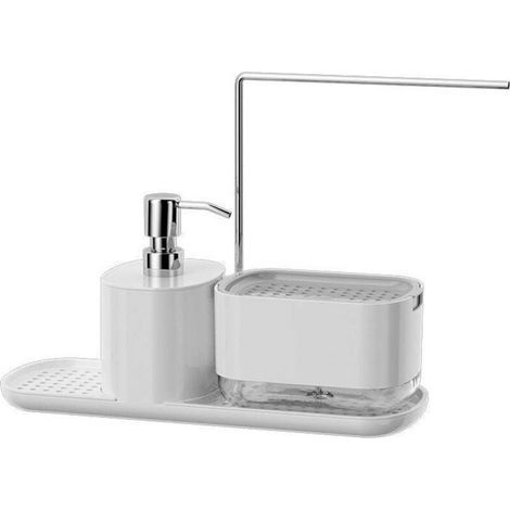 Weißes Geschirrspülmittel. Hochwertiges Zubehör. 4-in-1-Schwammhalter. Küchenaccessoires (1/5)