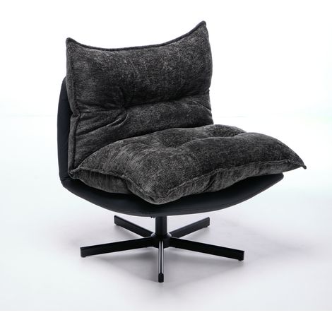 Fauteuil relax pivotant 360° avec dossier 3 positions 95°/110°/125°, revêtement tissu gris foncé, pieds métal noir, effet cuir régénéré, CHICFURN pour salon et lecture (1/5)