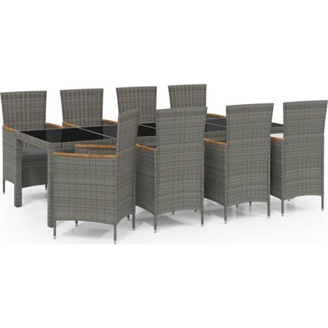 Maison Exclusive - Set da Pranzo da Esterno 9 pz con Cuscini in Polyrattan Grigio (1/5)