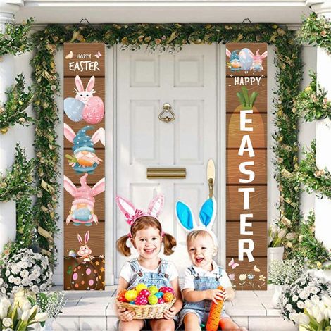 Osterdekoration für die Veranda, „Frohe Ostern“-Banner, ostereierförmige Türdekorationen für Haus, Garten, drinnen und draußen, Veranda und Wände. (1/3)