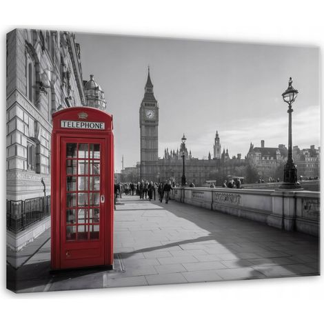 Tableau sur toile Big Ben à Londres en noir et blanc – Décoration murale pour salon et chambre – 90 x 60 cm (1/4)