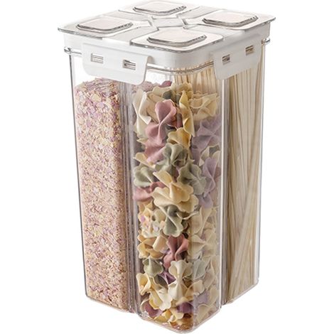 Boîte De Rangement Pour Céréales - Contenant Hermetique Avec Séparation Intérieure - Pour Riz Haricots Pâtes Et Céréales - Transparent - 1 Pièce (1/3)